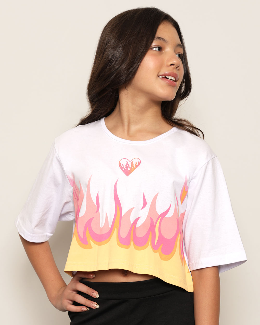 Blusinha Camiseta infantil Feminina Estampada Preta Over Moda Juvenil de  Menina - Compre Agora