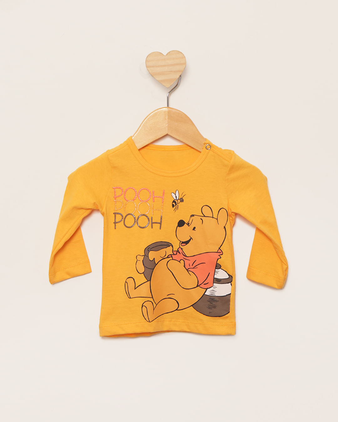 Camiseta Bebê Disney Ursinho Pooh Manga Longa Mostarda