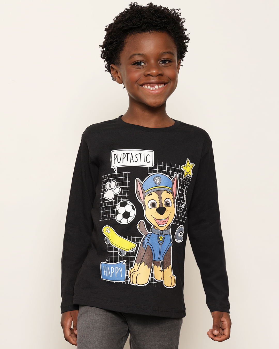 Camiseta Infantil Patrulha Canina Manga Longa Nickelodeon Preto