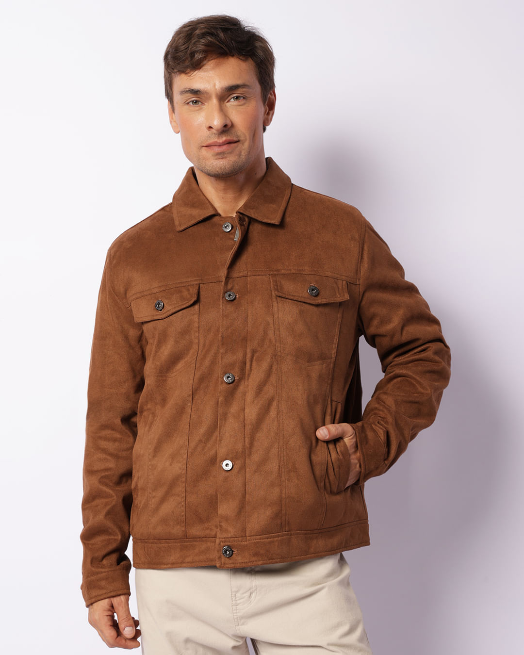 Jaqueta fashion de suede masculina