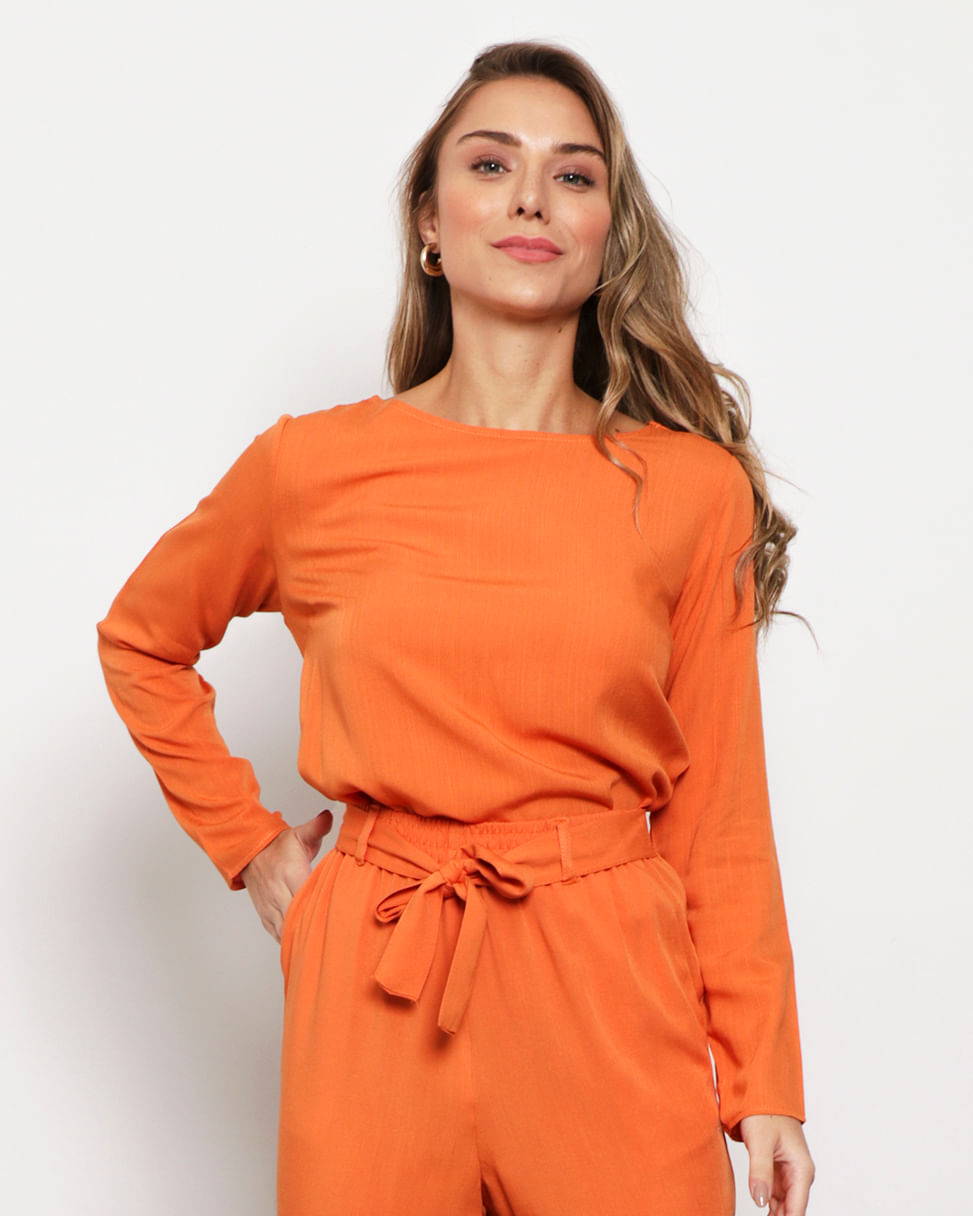 Blusa 430314 Tec Plano M/L Laranja - Laranja Medio