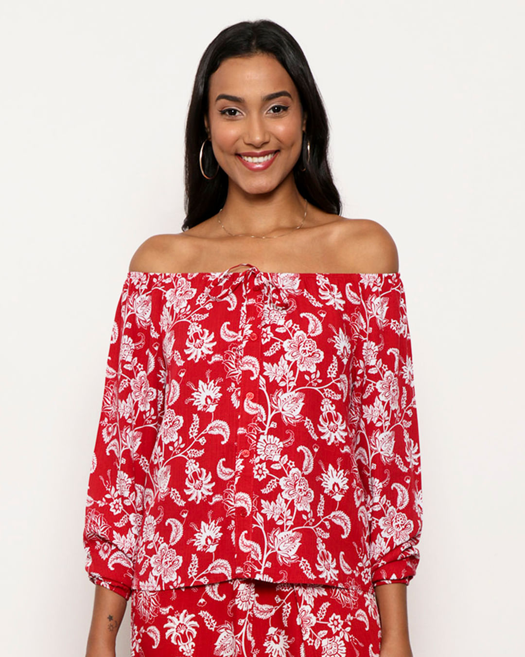 Blusa 430179 Tec Plano Estamplisa - Vermelho Floral