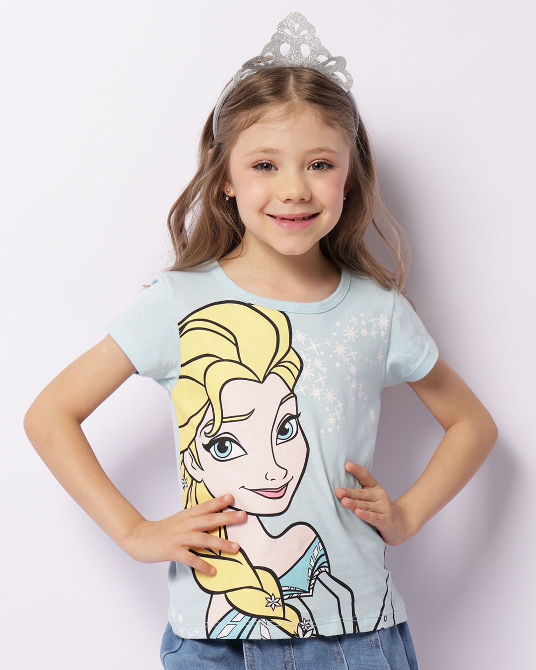 Blusa Infantil Disney Frozen Elsa Brinde Tiara De Cabelo Azul