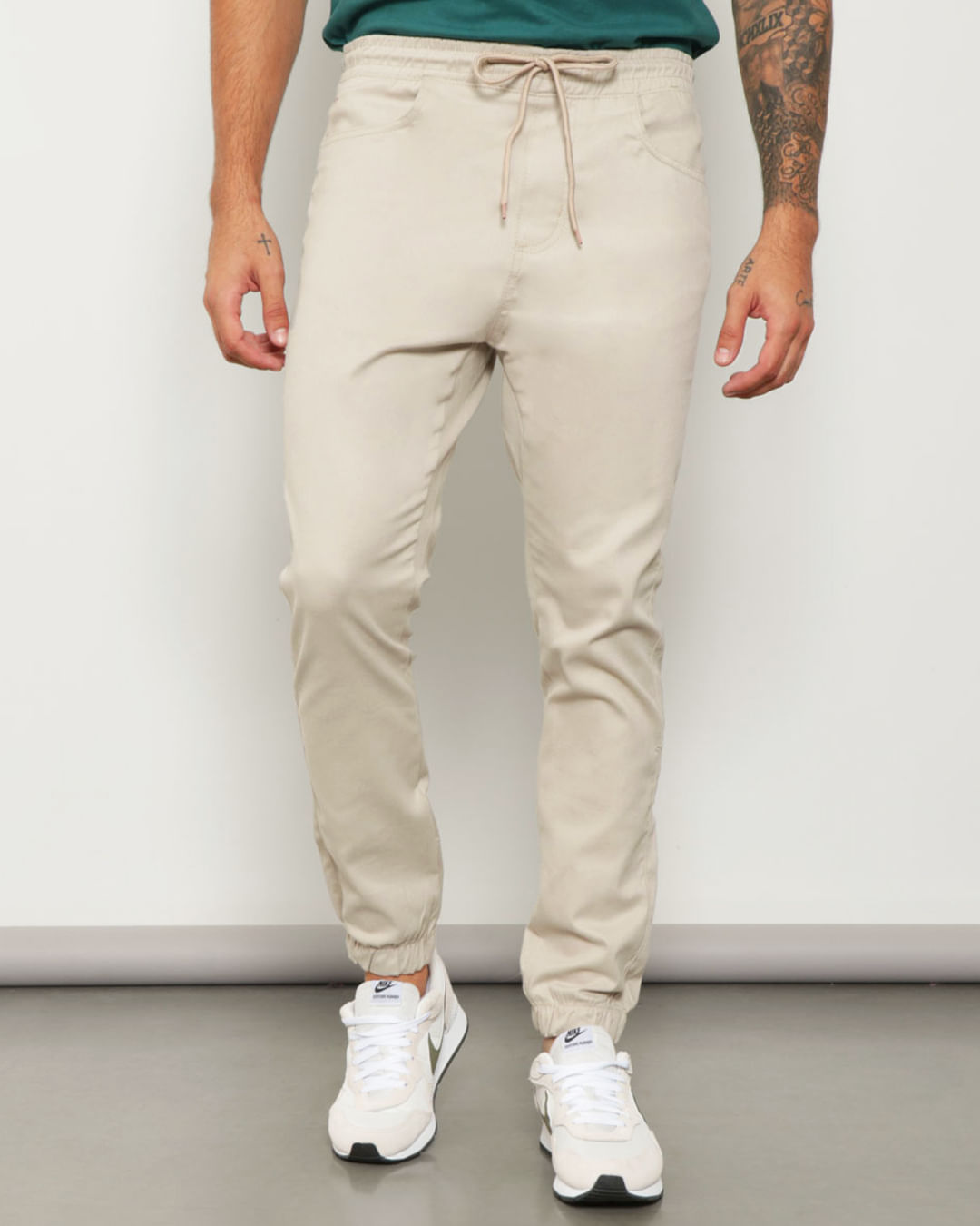 Calça Masculina Sarja Jogger Bege