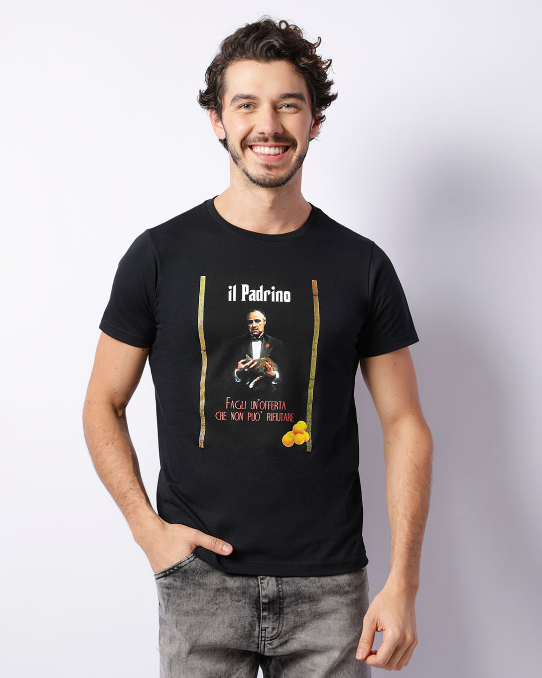 Camiseta Masculina Poderoso Chefão Manga Curta Preta