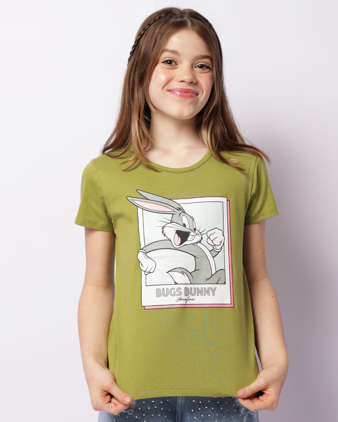 Camiseta Juvenil Looney Tunes Pernalonga Manga Curta Verde