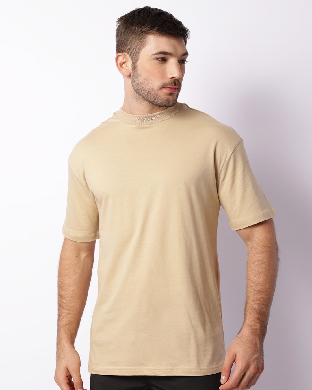 Camiseta Masculina Oversized Básica Manga Curta Bege