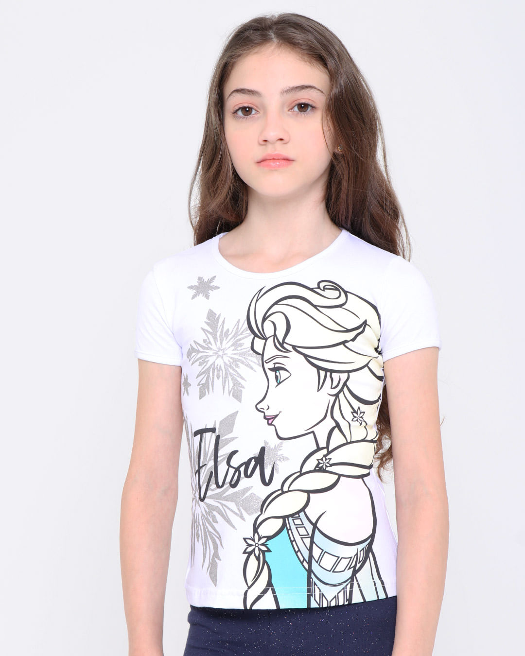 Blusa Infantil Brilho Elsa Frozen Disney Branca