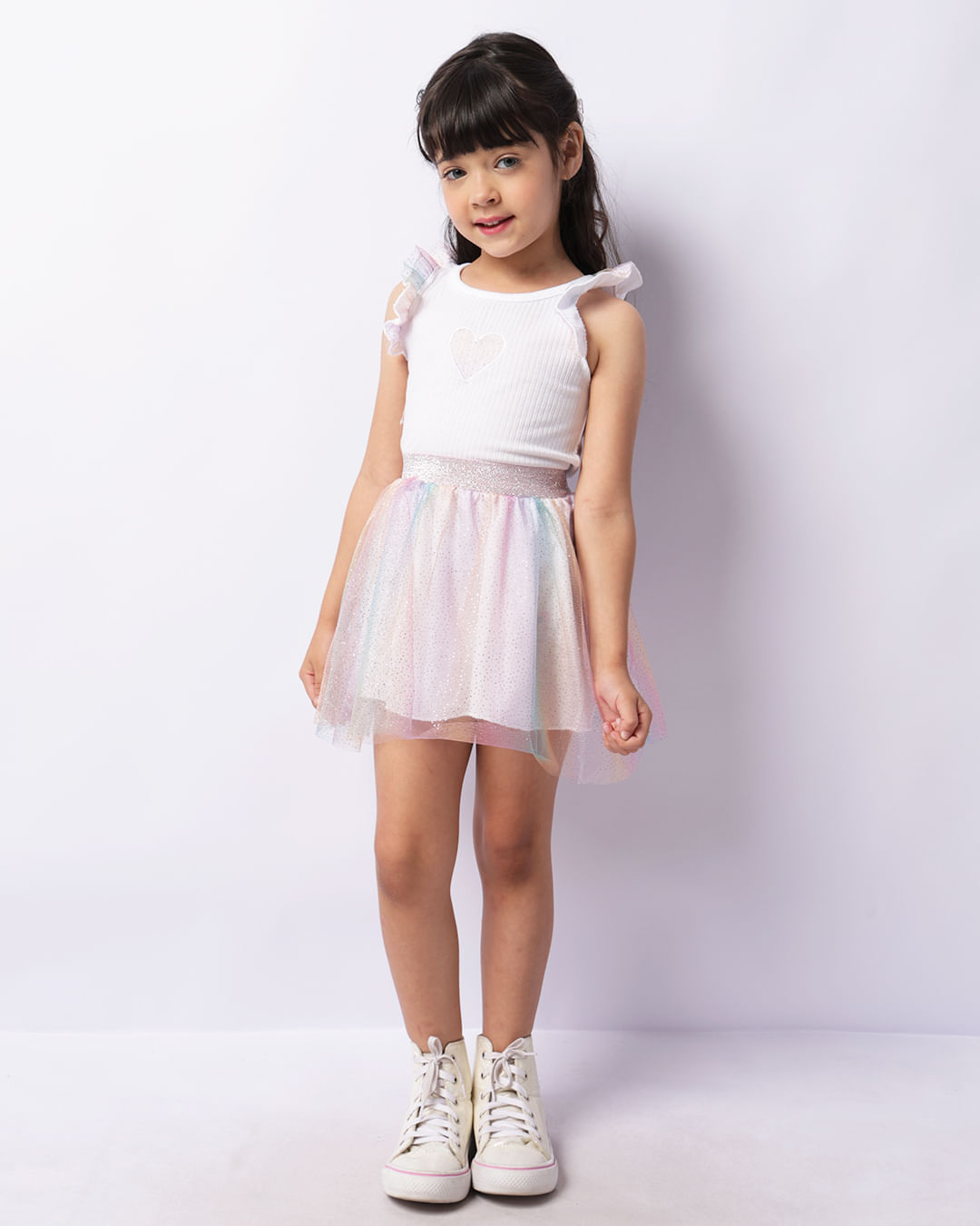 Saia Infantil Curta Tule Degrade Com Glitter Rosa