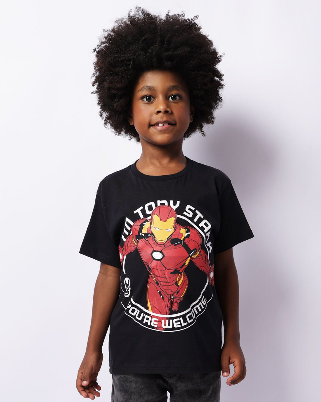 Camiseta Infantil Manga Curta Marvel Homem De Ferro Preta