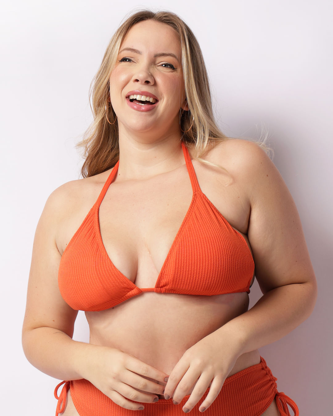 Top Biquíni Plus Size Feminino Cortininha Avulso Texturizado Laranja