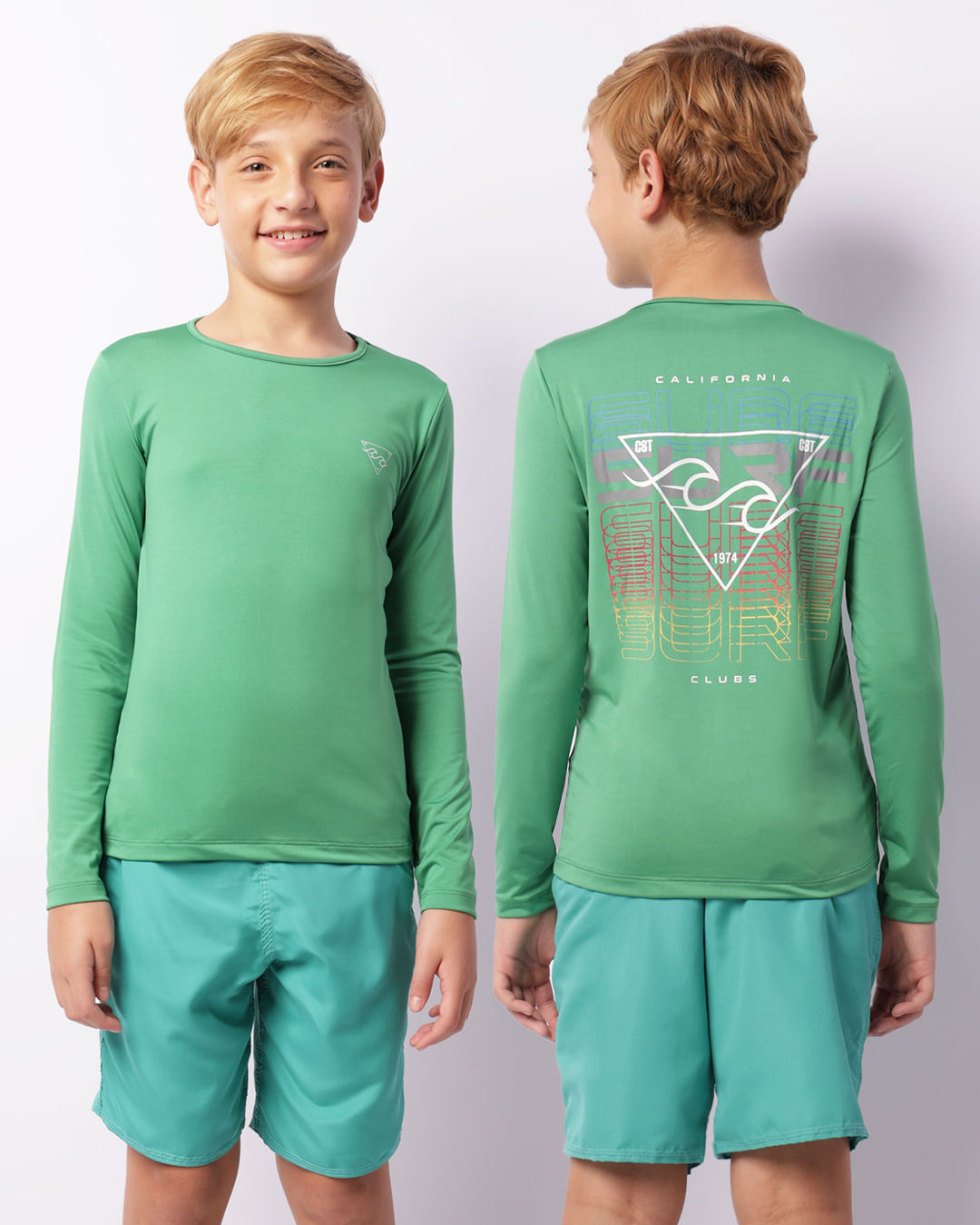 Blusa Proteção UV Juvenil Menino Manga Longa Verde-1736885889524