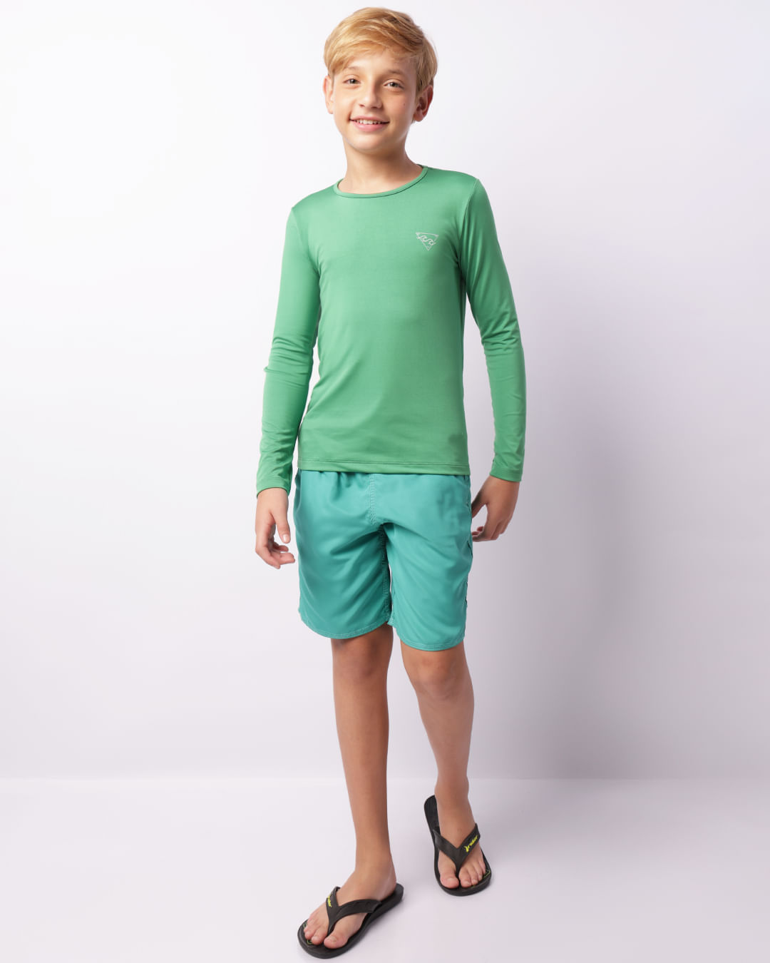 Blusa Proteção UV Juvenil Menino Manga Longa Verde-1736885906398