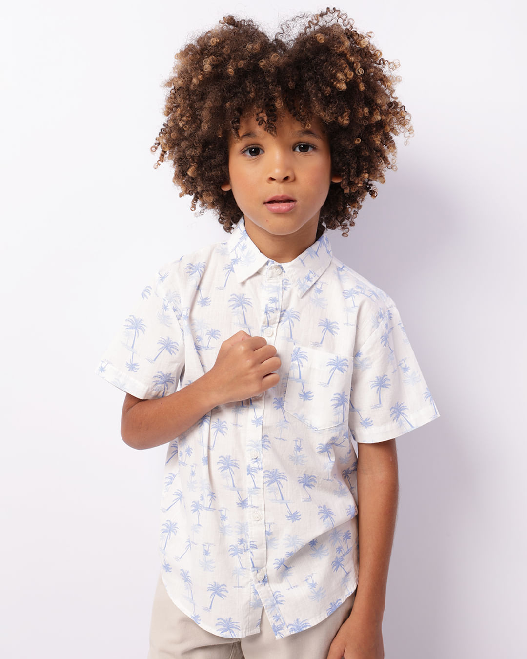 Camisa Infantil Manga Curta Estampa Tropical Branca-1737120992648