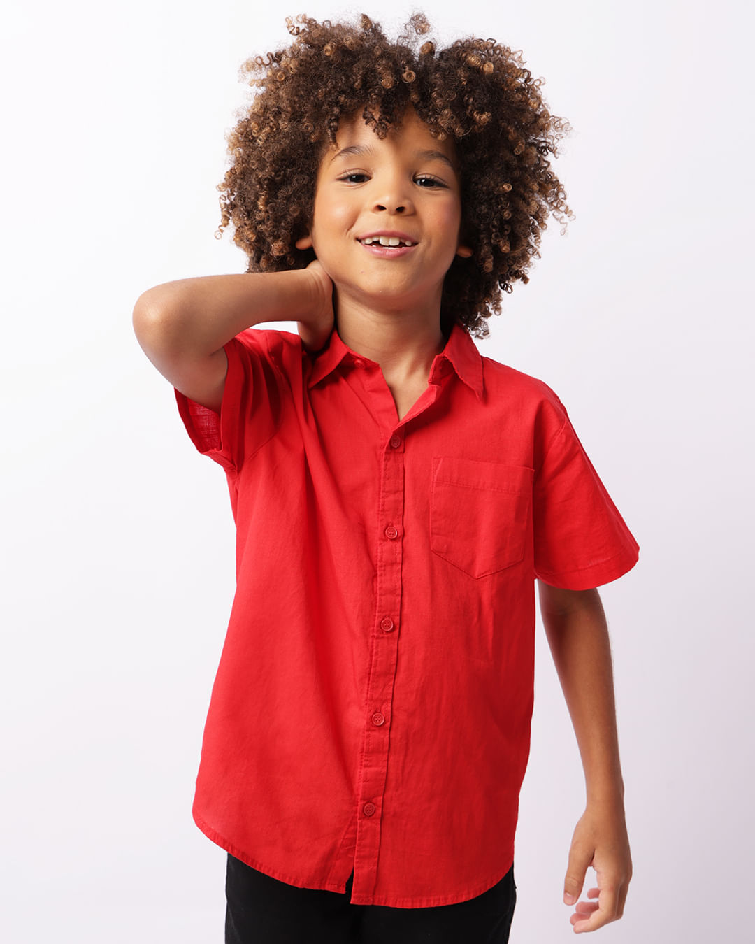 Camisa Infantil Manga Curta Com Bolso Vermelho-1737121140675