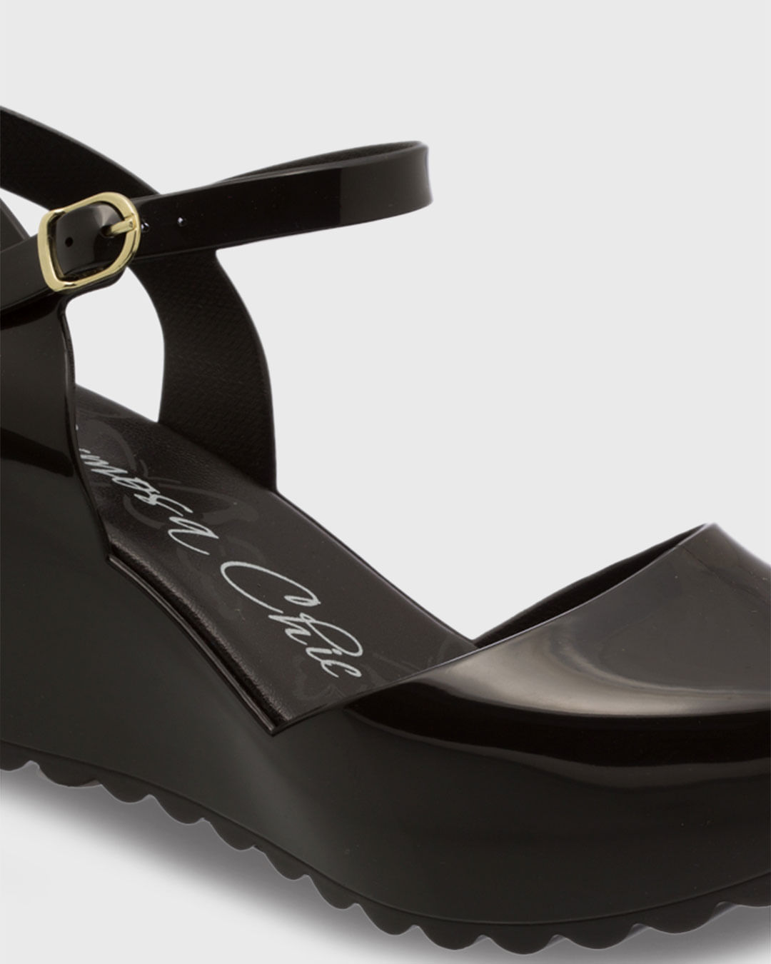 Sandália Feminina Anabela Preta Salto Baixo