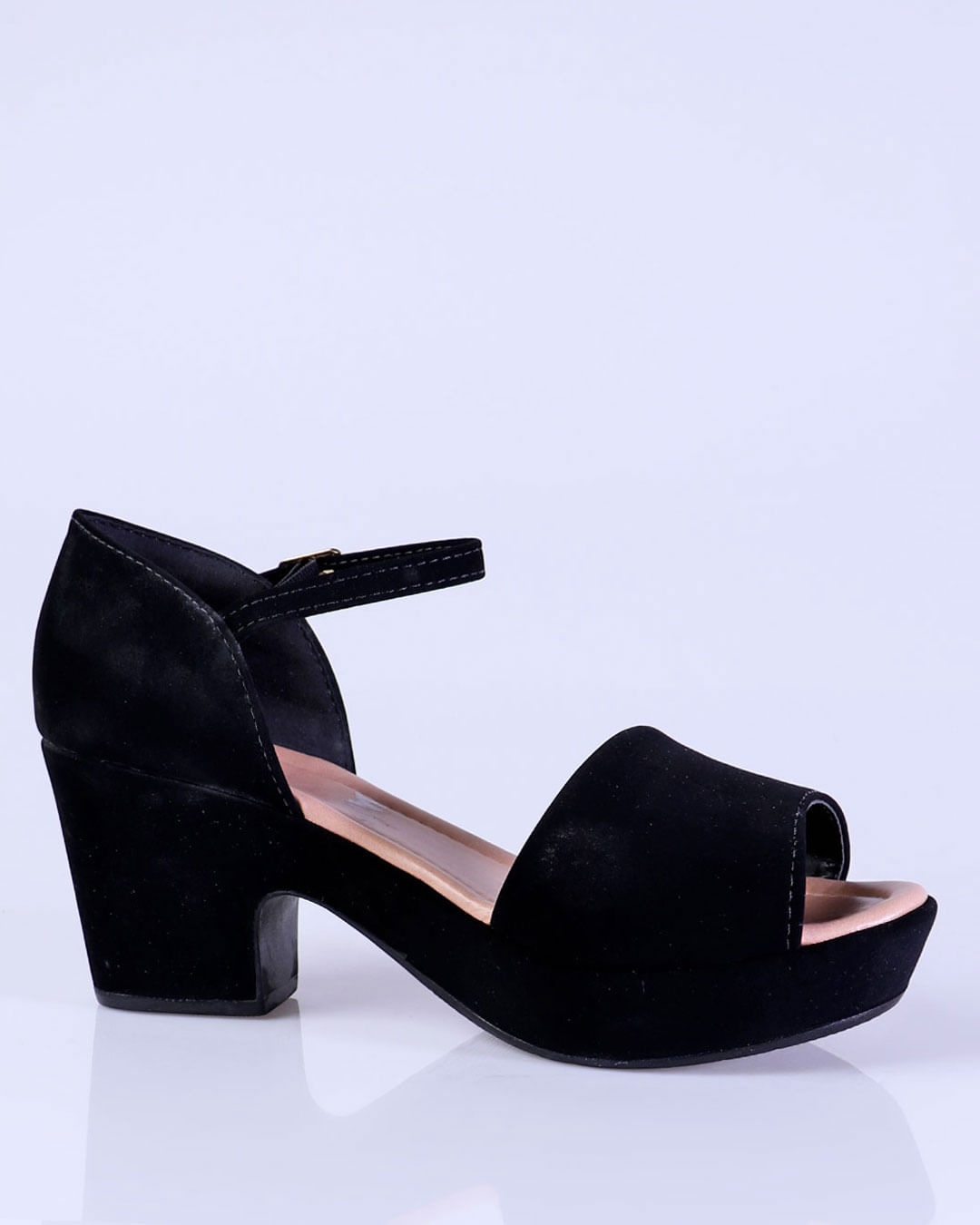 Sandália Salto Baixo Nobuck Preta