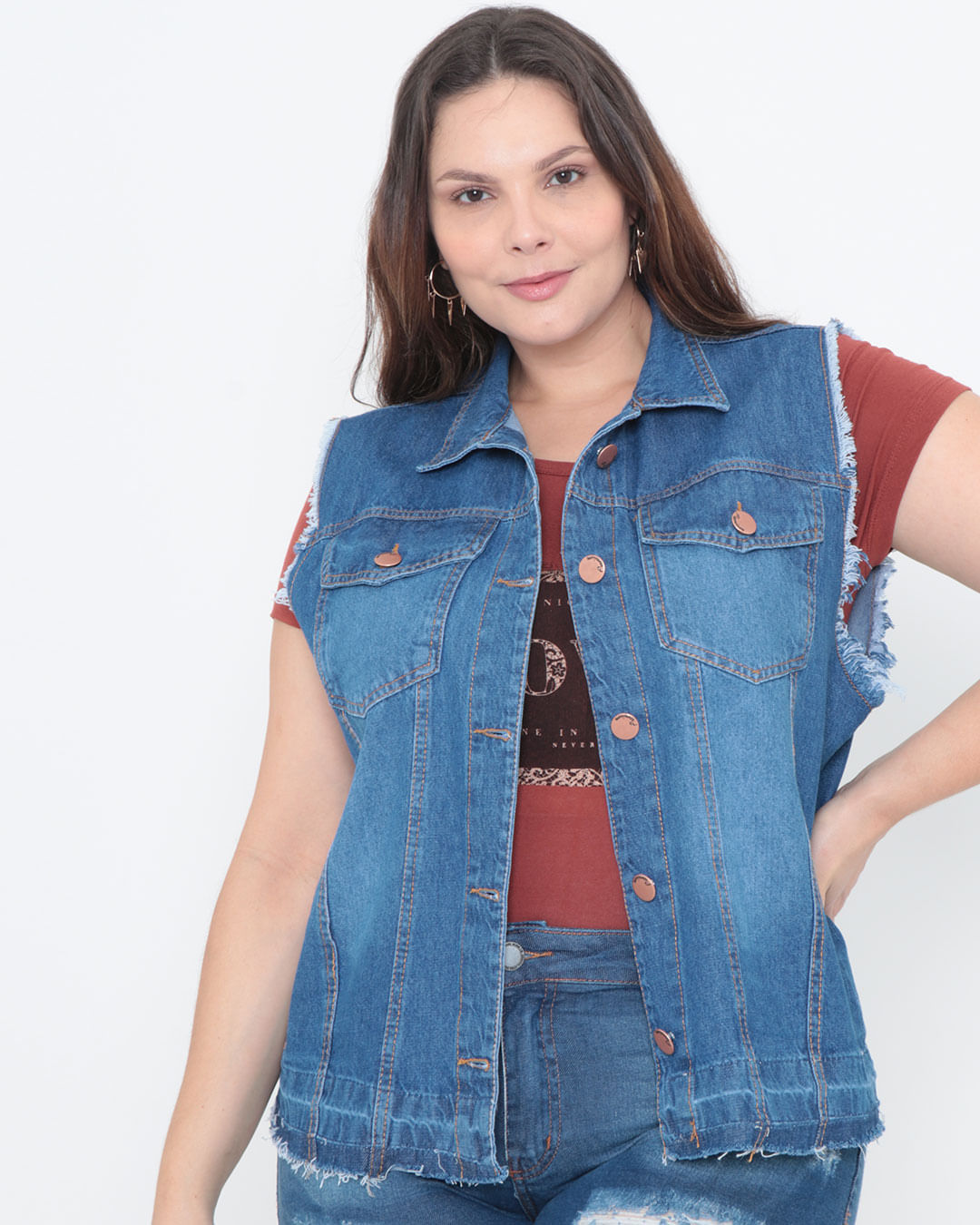 Colete Jeans Plus Size Azul Escuro