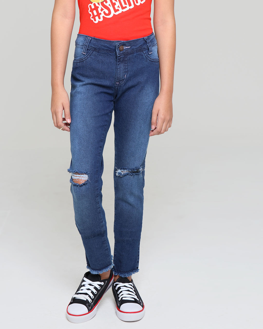 Calça Jeans Juvenil Skinny Destroyed Azul