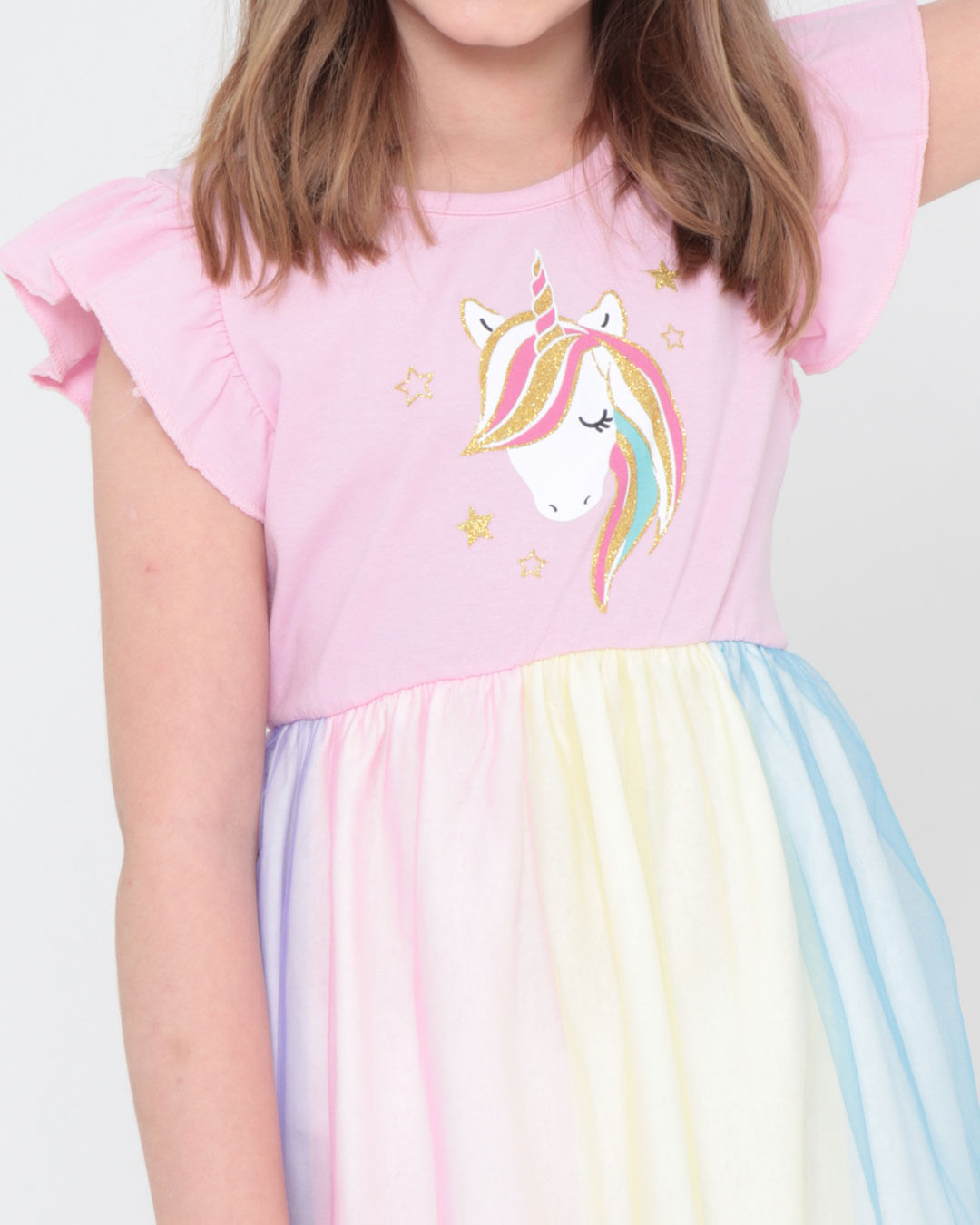 Vestido infantil com tiara tule unicórnio rosa claro Lojas Torra