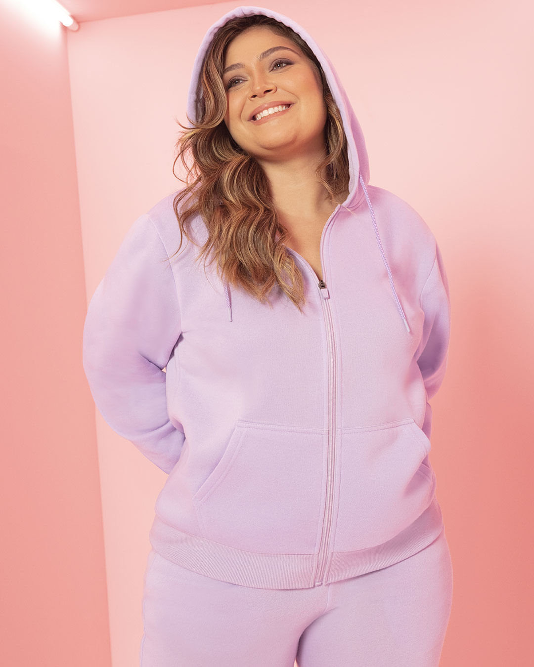 Casaco Feminino Plus Size De Moletom Zíper Lilás