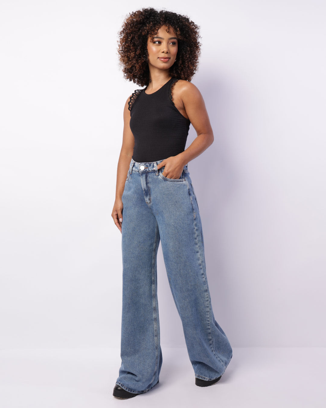 Calça Jeans Feminina Wide Leg Tradicional Azul