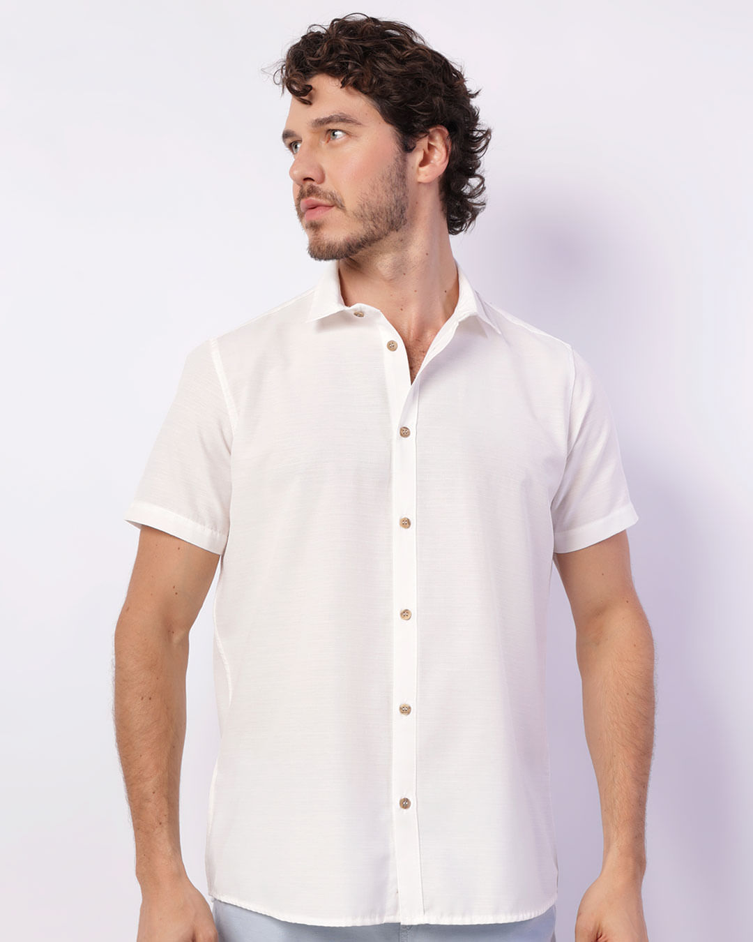 Camisa Masculina Manga Curta Botões Off White