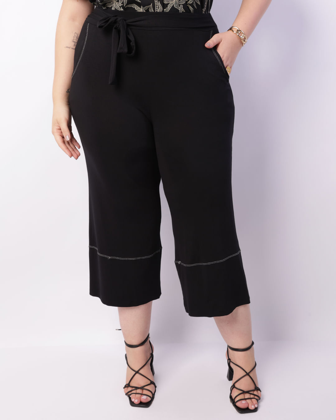 Malha CalÃ§a De Viscose Preta Calça Pantacourt Feminina Pantacourt