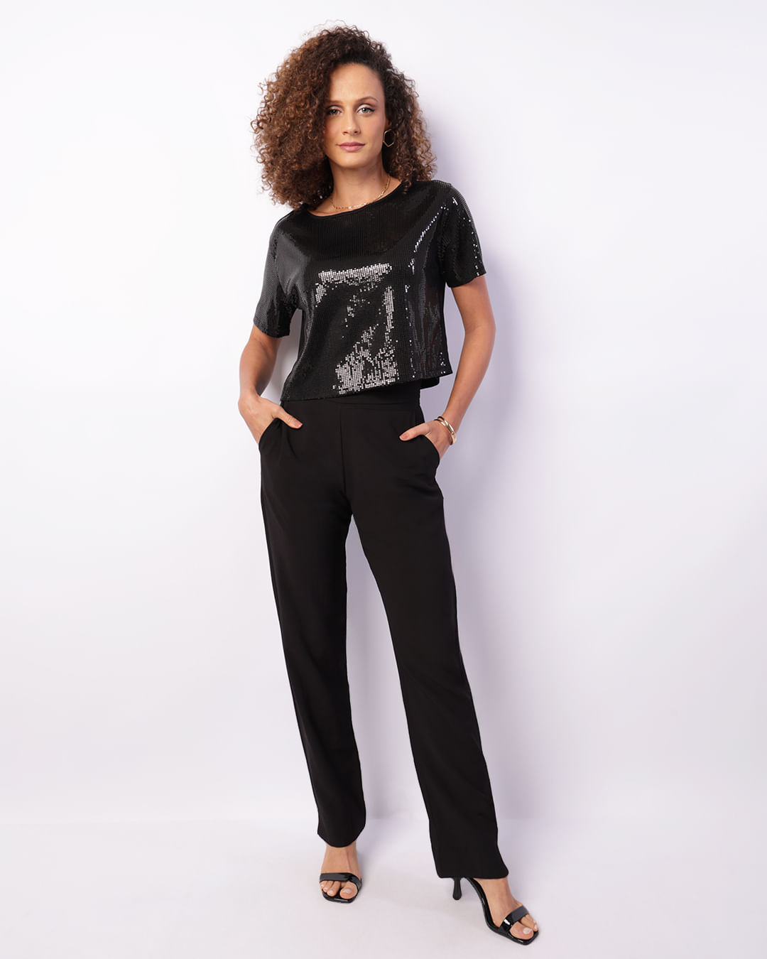 Calça Feminina Viscose Reta Com Zíper Preta