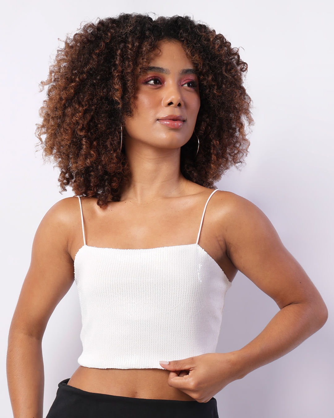 Regata Feminina Cropped Berry & Co. Com Paetê Branca