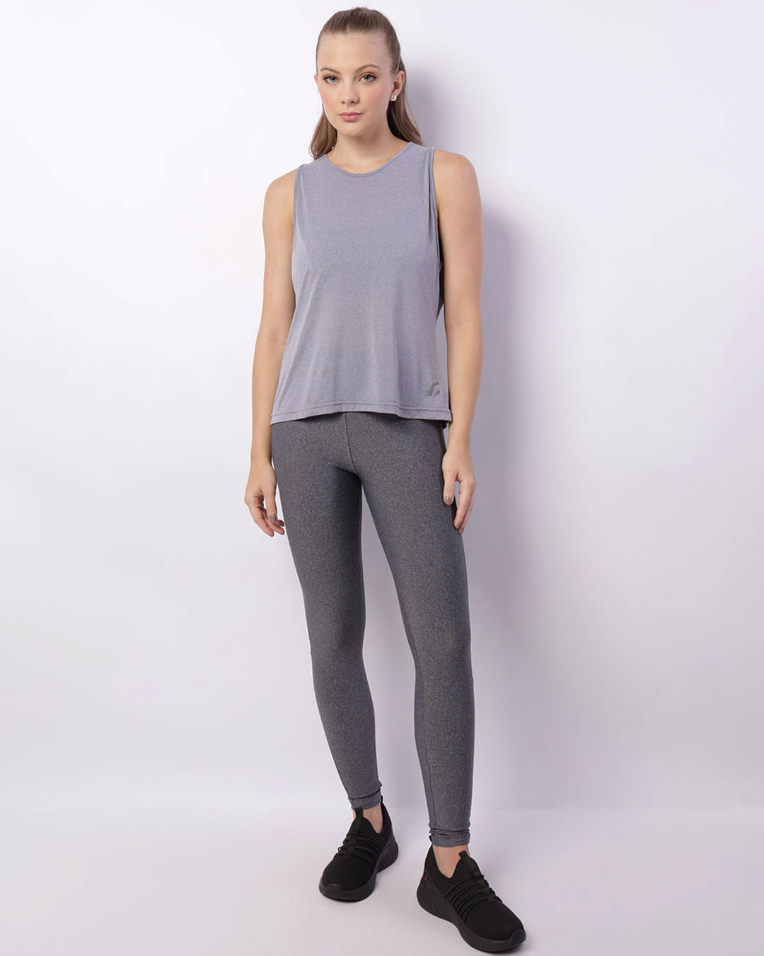 Calça Legging Fitness Feminina Recortes Lateral Cinza