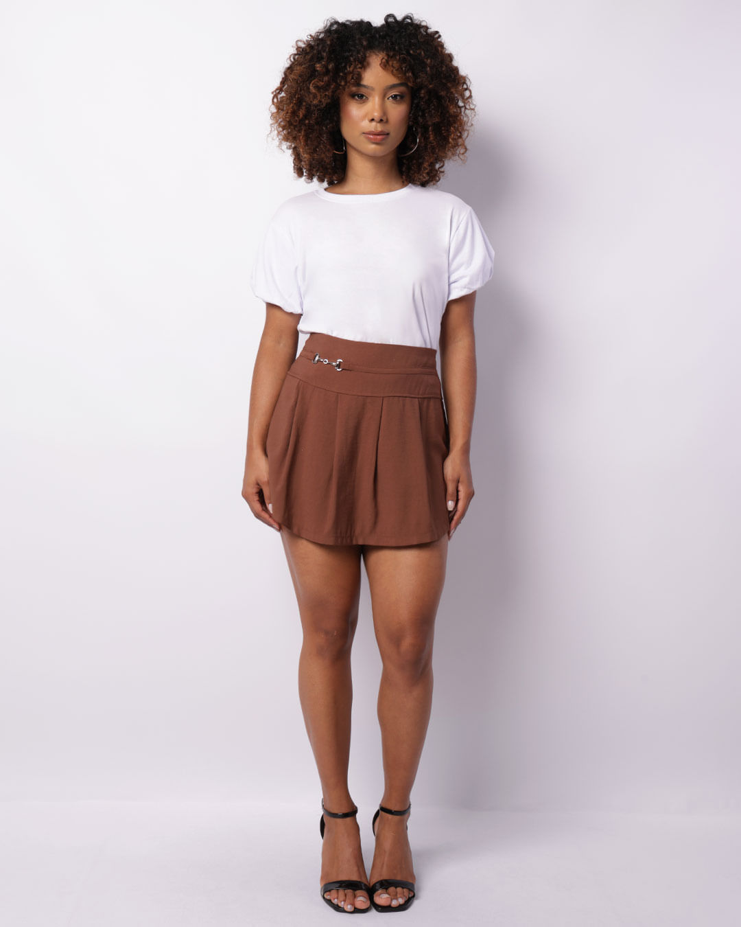 Minissaia Feminina Viscose Com Bridão Marrom