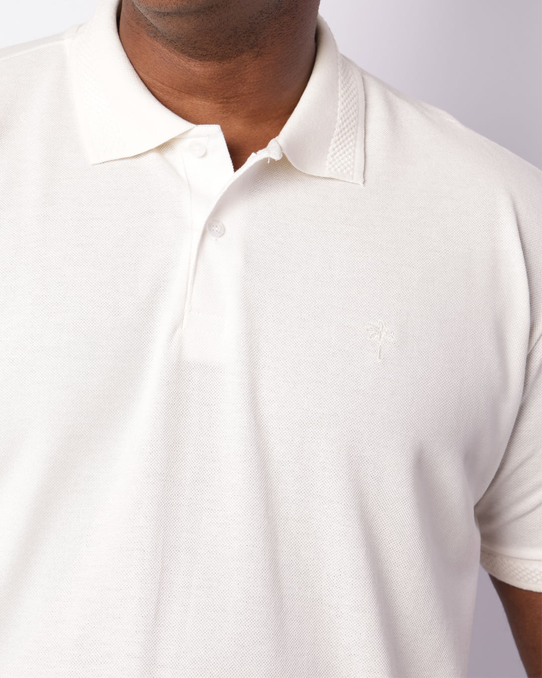 Camisa Polo Plus Size Masculina Piquet Off White
