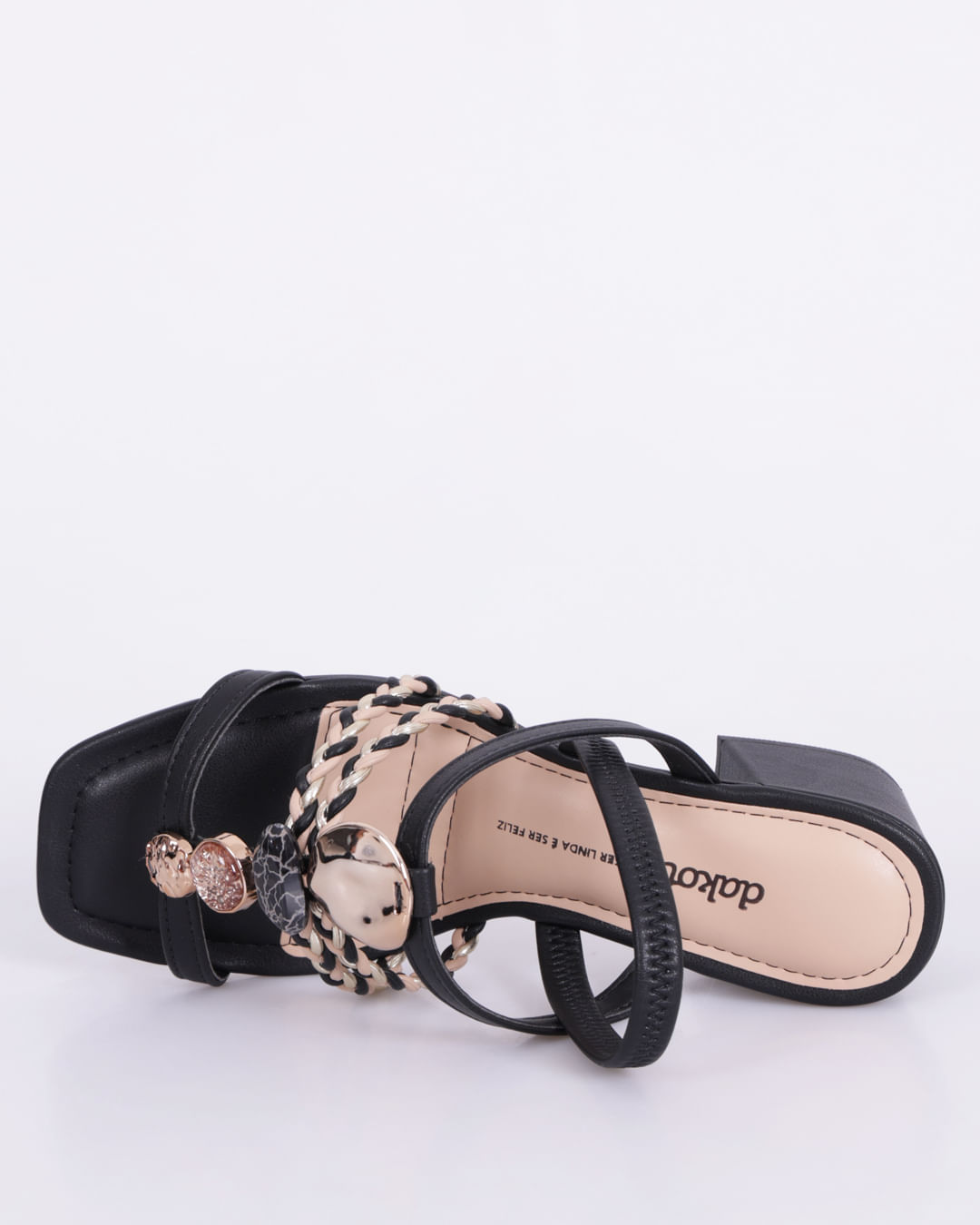 Sandália Feminina Salto Grosso Dakota Aplicação Miçanga Preto