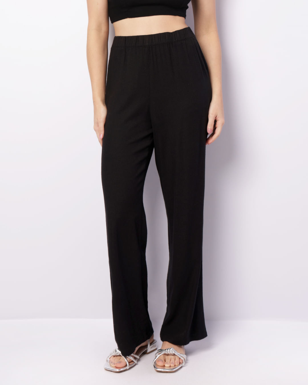 Calça Feminina Reta Viscolinho Bolso Preta