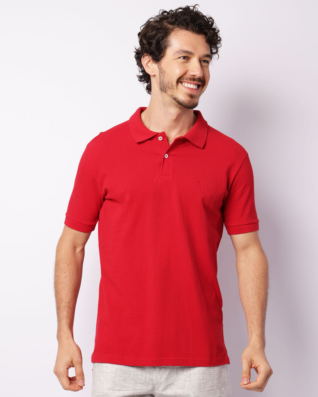 Camisa Polo Masculina Piquet Com Bordado Manga Curta Vermelho