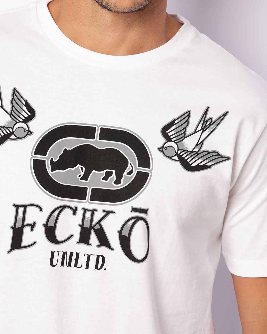 Camiseta Masculina Estampa Ecko Unlimited Manga Curta Off White