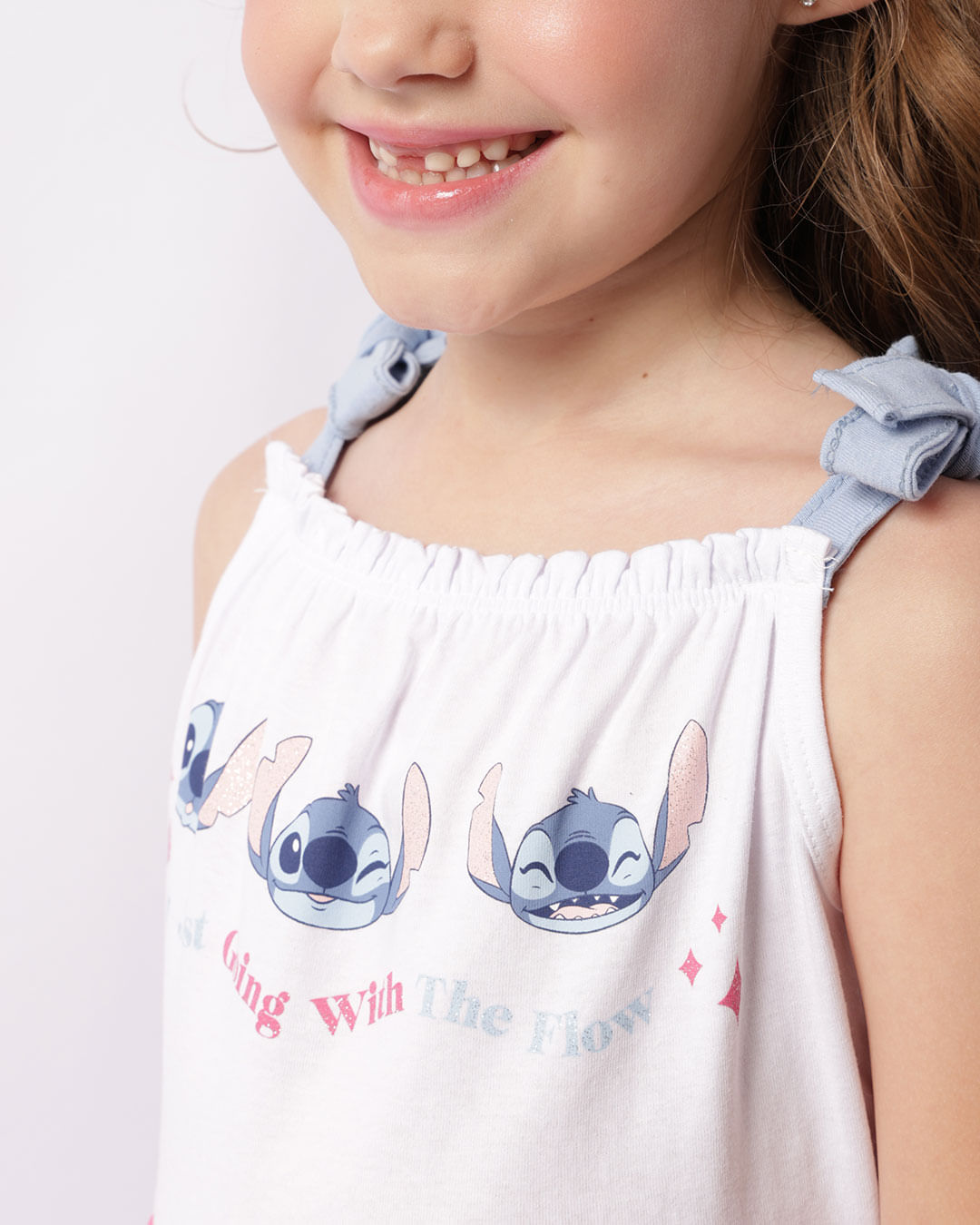 Vestido Infantil Três Marias Disney Stitch Alcinha Branco