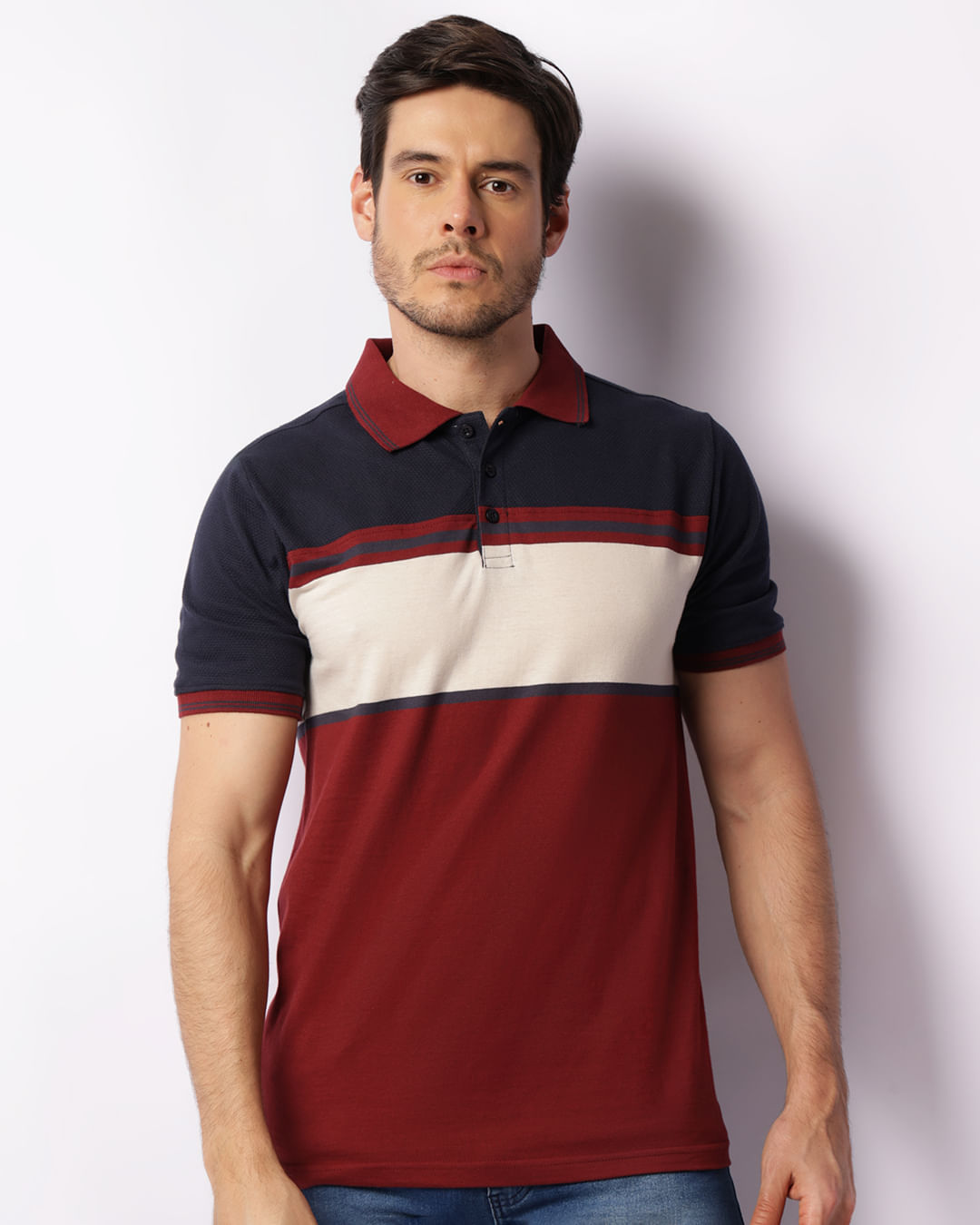 Camisa Polo Masculina Manga Curta Listrada Texturizada Vinho