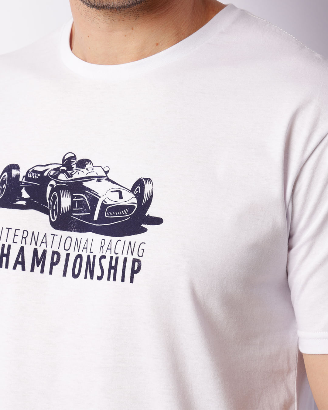 Camiseta Masculina Estampa Carro Championship Branca