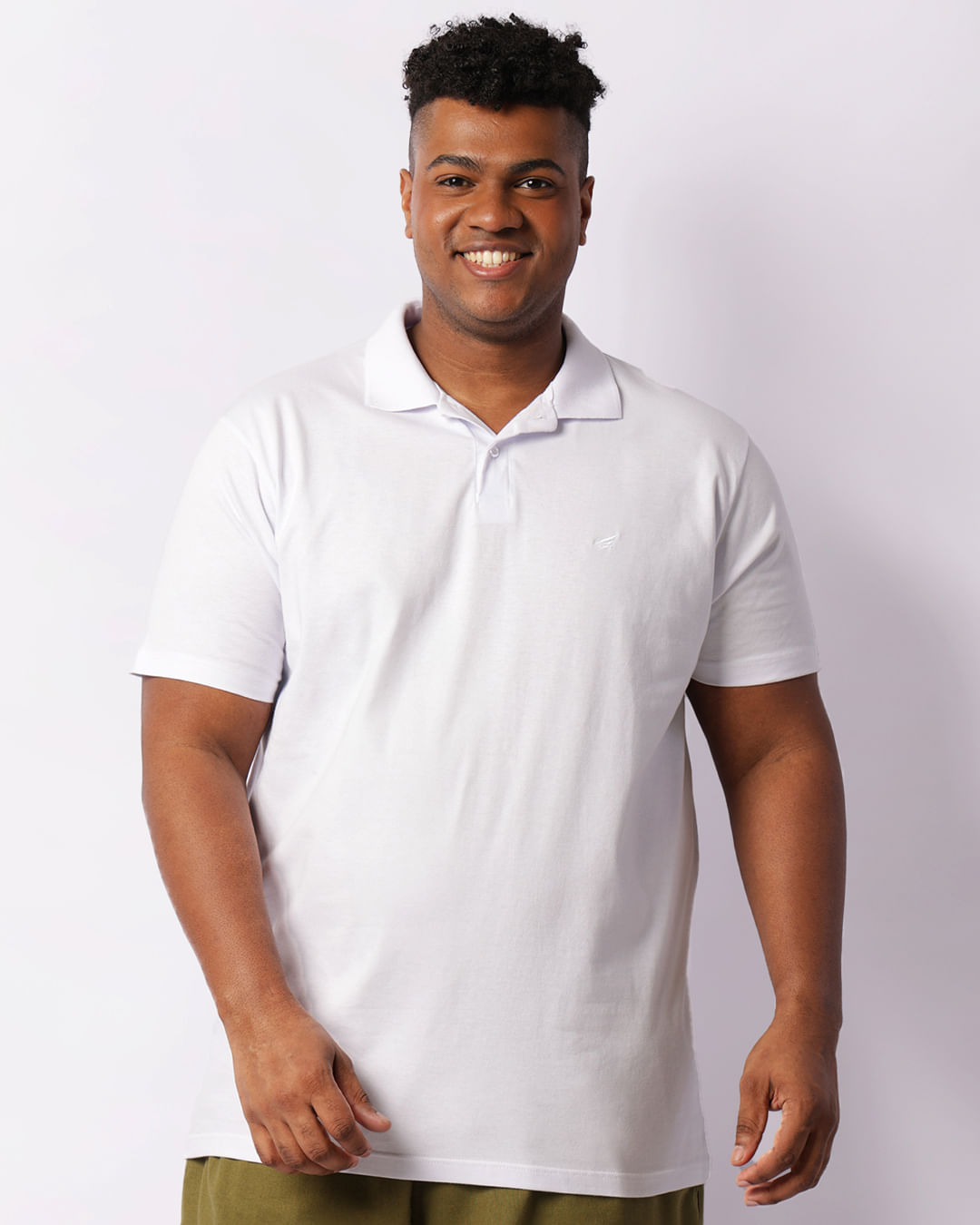 Camisa Polo Plus Size Masculina Manga Curta Básica Branca