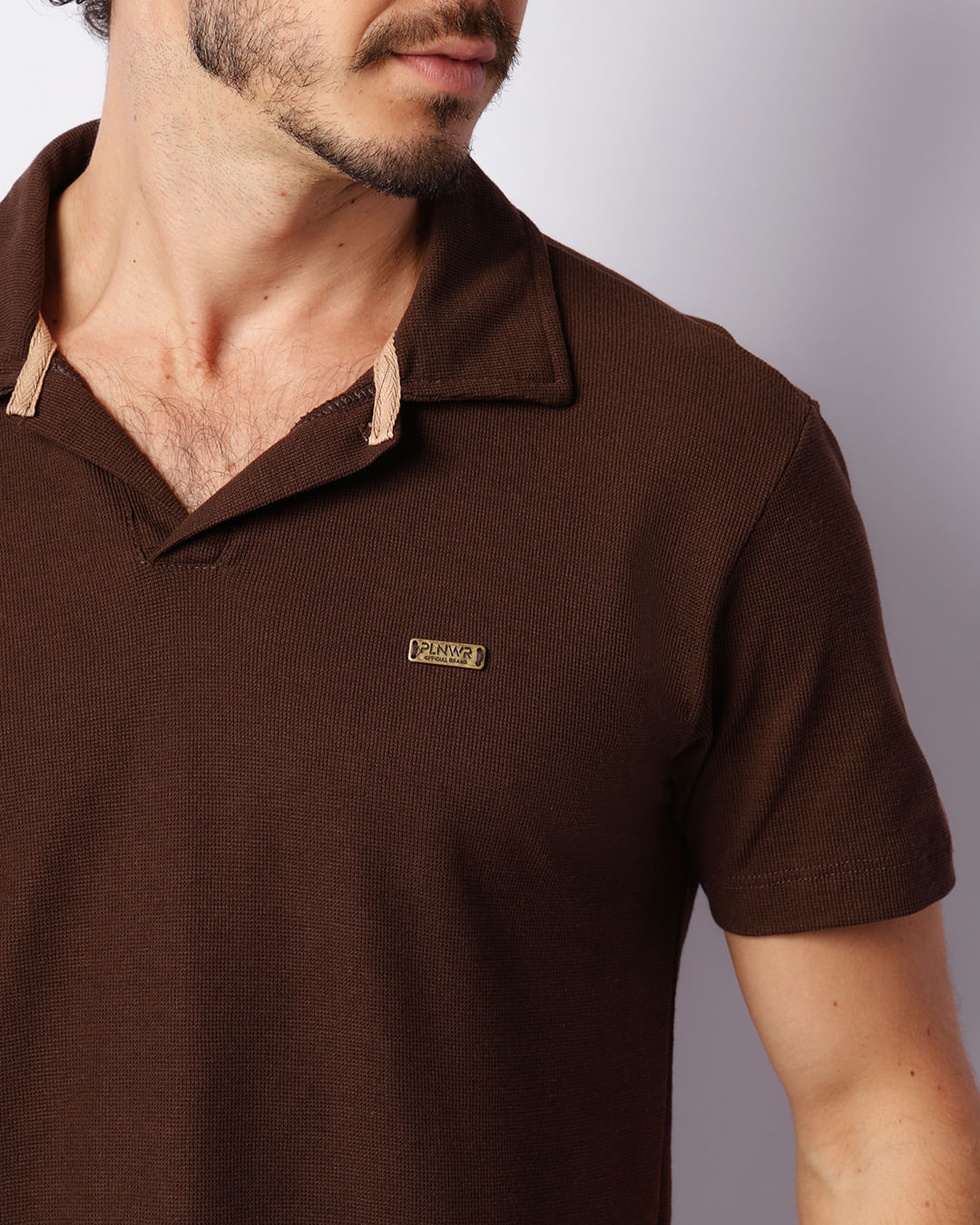 Camisa Polo Masculina Piquet Manga Curta Marrom