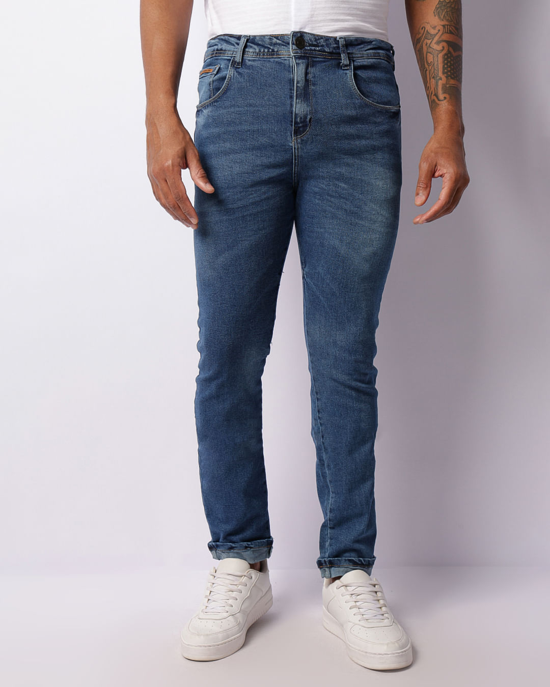 Calça Moletom CalÃ§a Dobrada No Tornozelo Masculino Calça Jeans