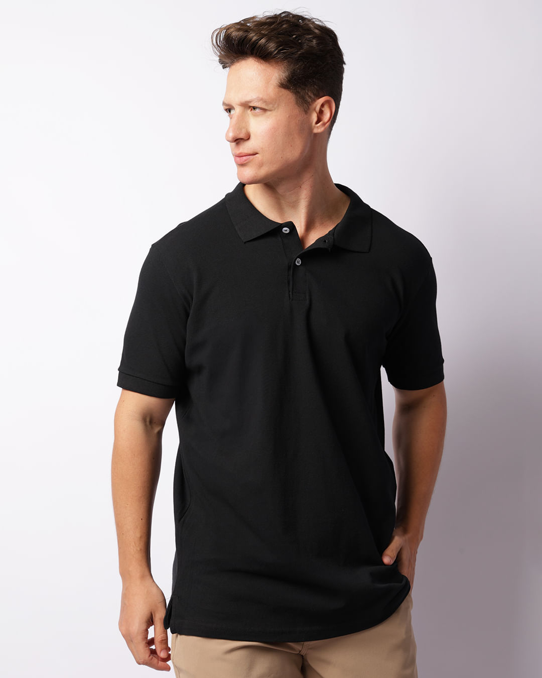 Camisa Polo Masculina Piquet Manga Curta Preta