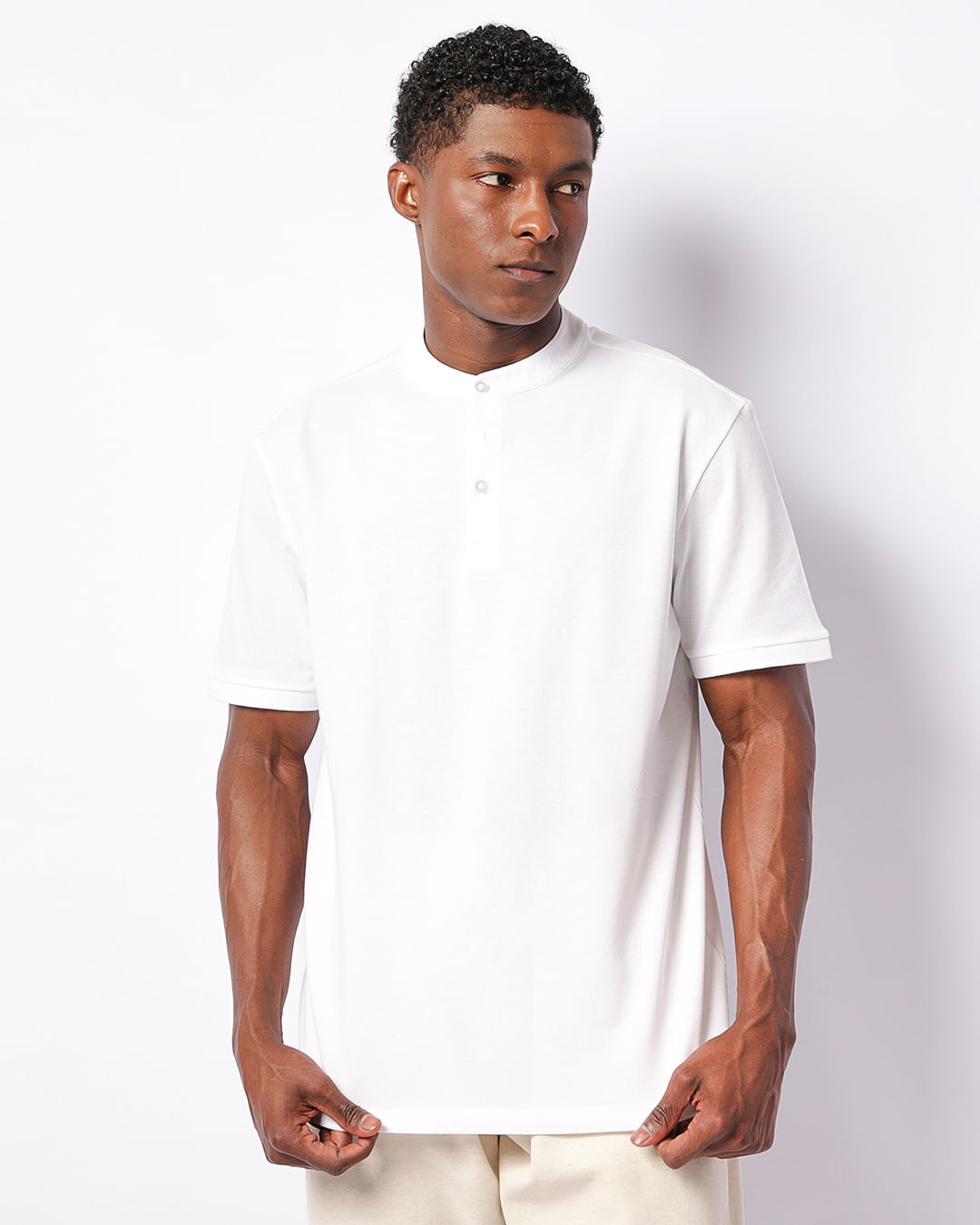 Camisa Polo Masculina Piquet Algodão Peruano Manga Curta Branca