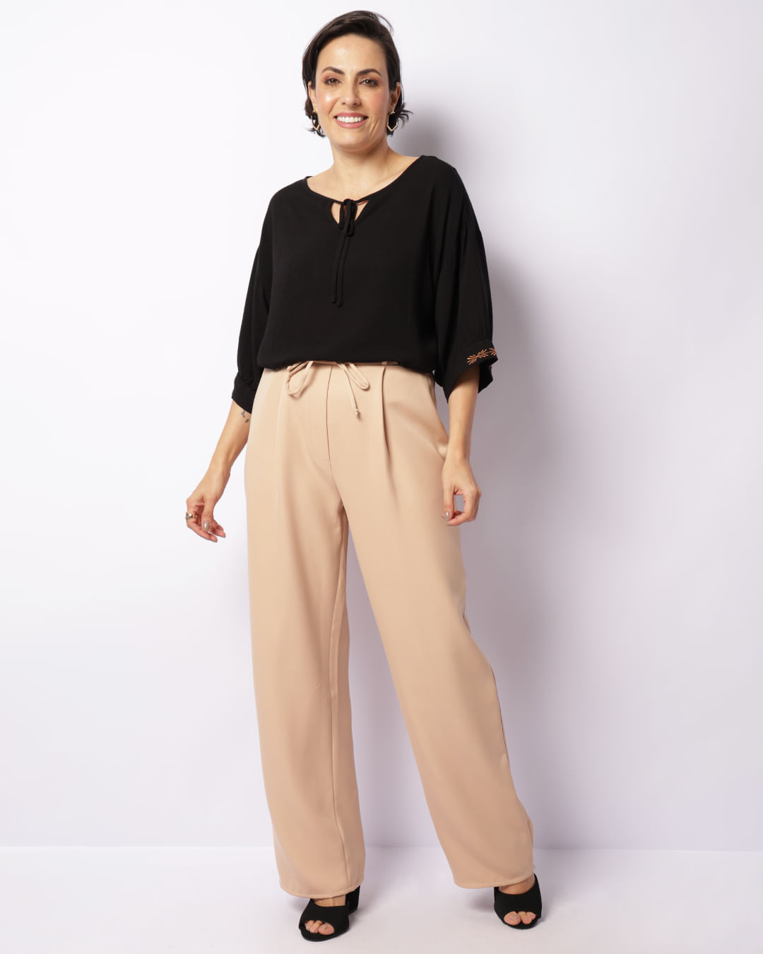 Blusas Femininas CalCa Social Feminina De Cetim Preta Camisa