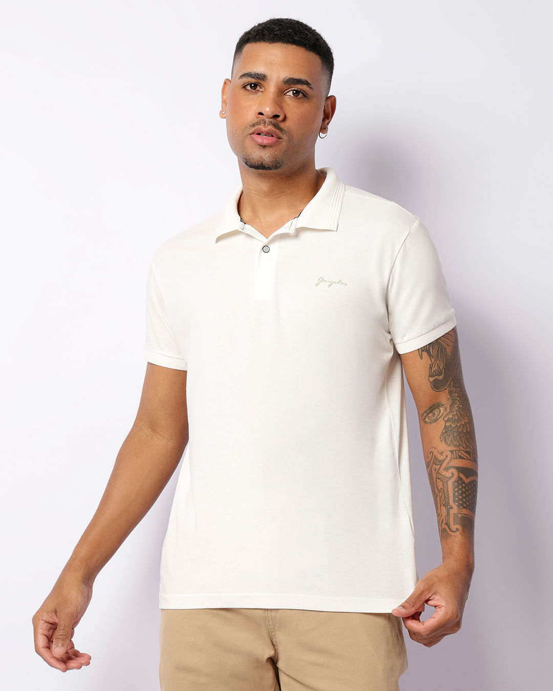 Camisa Polo Masculina Gangster Com Aplicação Manga Curta Off White