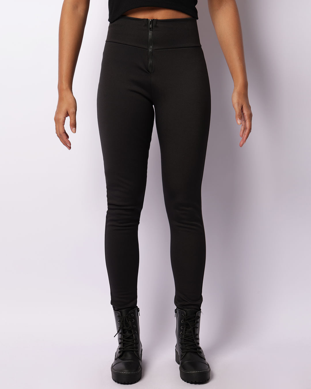 Calça Legging Feminina Peluciada Com Zíper Preta