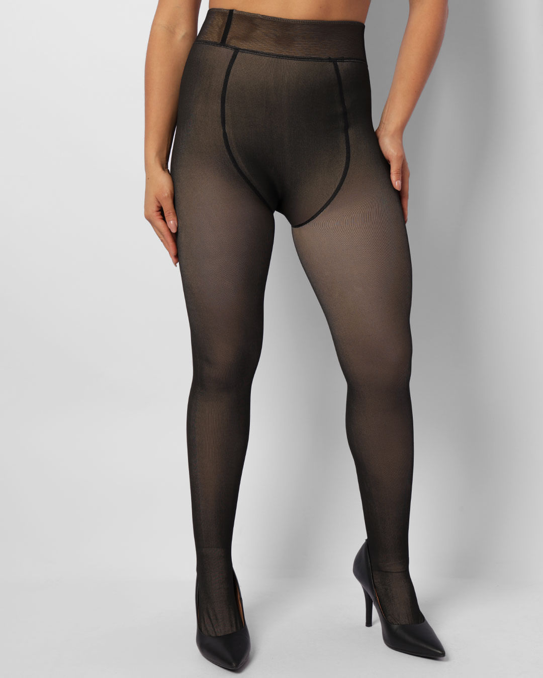 Meia Calça Plus Size Feminina Peluciada Translucida Tamanho 46 ao 52 Preta