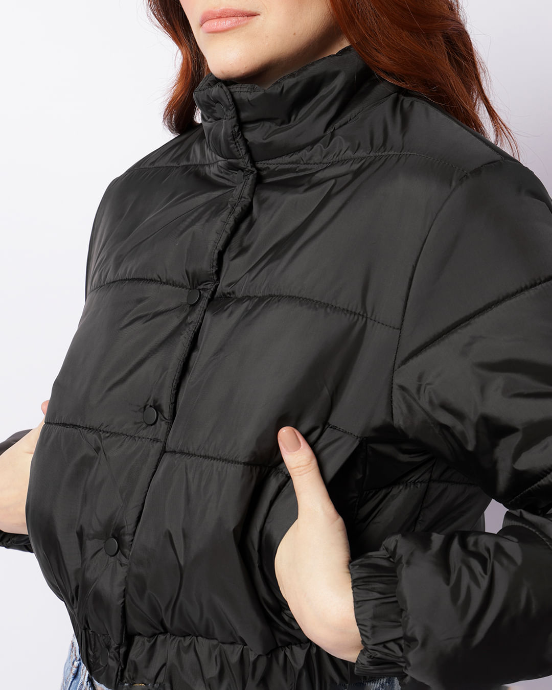 Jaqueta Feminina Puffer Cropped Preta
